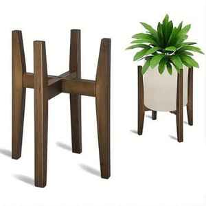 Maceta Decorativa de Cerámica con Soporte de Madera, Moderna Base para Plantas de Interior, Maceta Minimalista para Decoración del Hogar y Oficina - Product Image 1