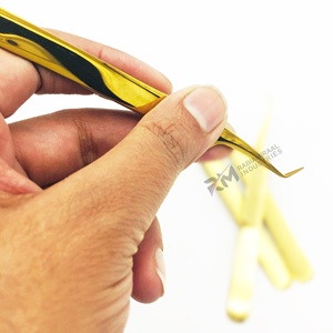 Pince à cils RMI 45 degrés à pointe plane plaquée or au plasma, outil professionnel de précision à pointe lisse pour extensions - Product Image 6