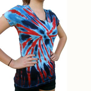 Nueva camiseta tie dye para mujer, cuello en V, manga corta, informal, camisetas para mujer, camisetas tie dye con colores y logotipo personalizados. - Product Image 3
