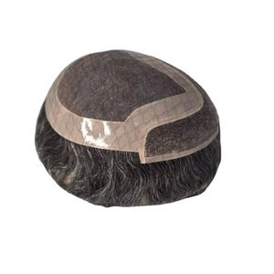 Perruque Toupet Homme en Cheveux Naturels Indiens Remy Taz Hair Bangladesh, Ondulation Profonde, Trame Simple, 50% Gris - Product Image 5