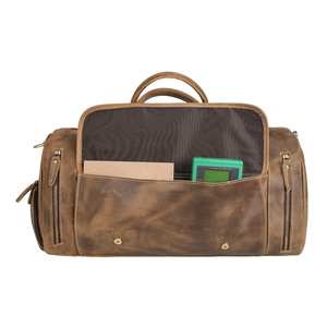 Sac de sport vintage Roziv en cuir véritable, sac de voyage léger 36-55L avec compartiment à chaussures et fermeture éclair - Product Image 4
