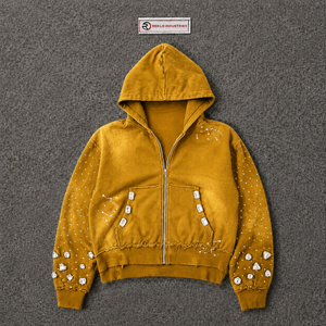 เสื้อฮู้ดซิปแต่งคริสตัลสีทองสไตล์วินเทจทรงโอเวอร์ไซส์  ตกแต่งด้วยคริสตัลและลายปักแบบสตรีทแวร์ - Product Image 5