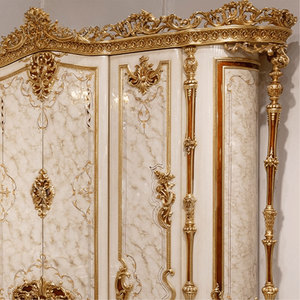 Armario de Madera Maciza de Lujo, Estilo Europeo Antiguo, en Caoba con Tallado a Mano Dorado, para Hotel y Dormitorio - Product Image 4