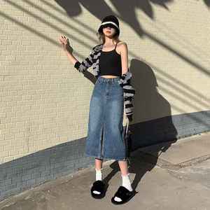 2026 Women's High Quality Vintage Denim <b>Jeans</b> Skirt Sexy High Waist Slimming Explosive Slit Wrap Hip Midi Spring Summer - Product Image 4