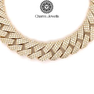Charm_Jewells Men's Moissanite Necklace 14K Gold Plated Link Chain Hip Hop Style Micro <b>Insert</b> Brilliant Cut Silver IGI Certified - Product Image 4