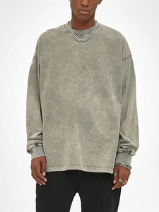Sweat-shirts pour hommes style rétro, délavés à l'acide, en coton épais, coupe ample confortable, col rond, vierges - Product Image 4