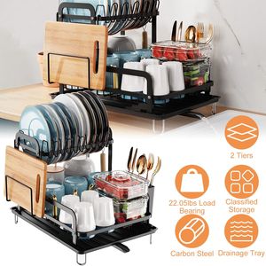 Scolapiatti a 2 livelli 42,3x37,0x33,3 cm, staccabile, con vassoio raccogligocce, set organizer per cucina - Product Image 1