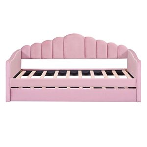 Divano letto singolo imbottito in velluto rosa con letto estraibile e porte USB per la ricarica, morbido divano letto senza bisogno di rete a molle (Vecchio SKU HL000067AAH) - Product Image 4