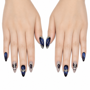 Lunar Mirage long ovale Nude à blush base dégradée Regal Chic Dark Romance Cat Eye Midnight Blue - Product Image 3