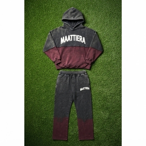 Ensemble de survêtement pour homme, couleur bordeaux, avec sweat à capuche zippé et pantalon large, style streetwear personnalisé, décontracté et tendance - Product Image 5