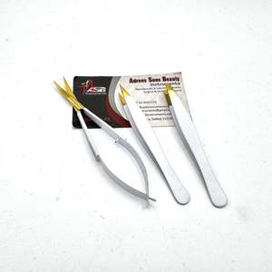 Pince à épiler sourcils en acier durable, finition or blanc, avec logo personnalisé, pointes biseautées et pointues, et ciseaux à ressort pour sourcils et cils - Product Image 2
