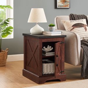 Farmhouse Rectangular <b>End</b> <b>Table</b> with Adjustable Storage Shelf and Rustic Barn Door Nightstand for <b>Sofa</b> <b>Side</b> Use - Product Image 6