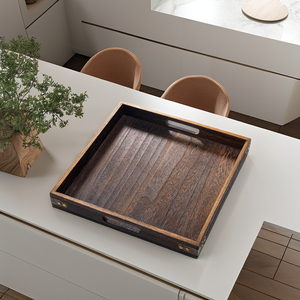 Modern 13-Inch Polished Wooden Service <b>Tray</b> <b>Handle</b> Square Shape Durable Eco-Friendly Dishwasher Safe Food Grade Non-Toxic - Product Image 4