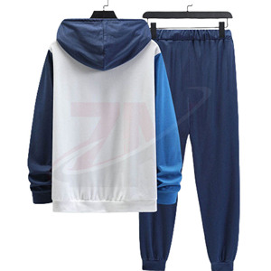 Conjunto Deportivo Unisex con Capucha, Azul y Blanco, Estampado Casual, Corte Holgado, Manga Larga, Pantalones con Cordón, Transpirable, Poliéster, Otoño - Product Image 2