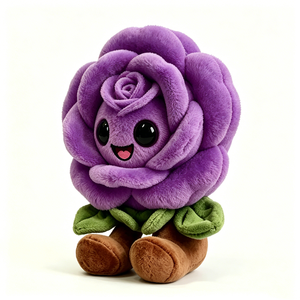 Peluche de rosa morada, lindo peluche de flor sonriente, muñeco de peluche floral antropomórfico kawaii, regalo único para el día de San Valentín - Product Image 1