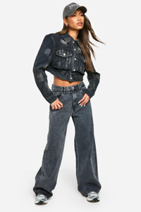 Latest Design Waist Detail Distressed Cropped Eco-Friendly Cotton <b>Denim</b> <b>Jacket</b> Long Sleeve Designed Women All - Product Image 3