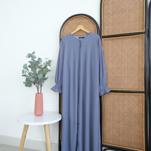 Women's Maxi Casual Abaya <b>Dress</b> with Solid Breathable Woven Chiffon Fabric Crew Neck Loose Fit and <b>Ruffle</b> Button Pleats - Product Image 5