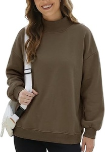 Hot Selling Women Mock Neck 100% Organic Cotton <b>Material</b> Full Sleeves Pullover Style Solid Winter Eco-Friendly Fleece Sweatshirt - Product Image 6