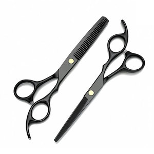 Juego de Tijeras Profesionales de Acero Inoxidable con Recubrimiento Negro para Cortar y Entresacar Cabello, para Uso en Barberías y Salones de Belleza - Product Image 1