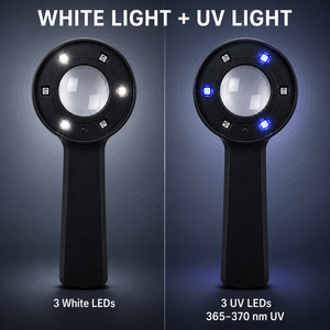 แว่นขยายพกพาแบบขายส่ง กำลังขยาย 10 เท่า พร้อมเลนส์ออพติคอล K9, ไฟ LED สีขาวและ UV คู่ และแบตเตอรี่แบบชาร์จไฟได้ผ่านพอร์ต Type-C - Product Image 5