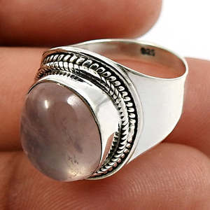 Bague en argent sterling 925 classique, style vintage, avec charme délicat et pierre précieuse unique en quartz rose, bijoux bohèmes à prix de gros - Product Image 2
