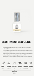 Pegamento para Pestañas LED RK501, Pegamento Líquido para Pestañas de Larga Duración, Secado Rápido, Resistente al Agua, Vegano, No Irritante, con Cianoacrilato de Etilo en Botella - Product Image 2