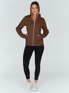 Sudadera con Capucha y Cierre Completo para Mujer, Corte Regular, Color Sólido, Tejido de Algodón y Fibra de Bambú, Ropa de Otoño - Product Image 4