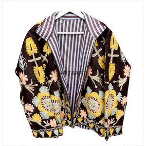 Unisex Black Blazar Outdoor Yellow Embroidery Quilted Cotton Breathable Jacket Full Sleeve <b>Spring</b> <b>Women's</b> <b>Coat</b> - Product Image 2