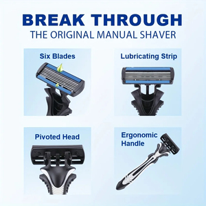 Safety <b>Razor</b> Men's 6 Blade Safety <b>Razor</b> With Replaceable Blades Features A Non Slip Handle Made Of Durable Stainless Steel - Product Image 4