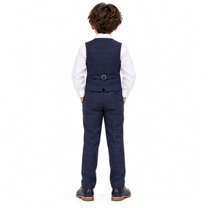 Ensemble uniforme scolaire à carreaux bleu marine pour garçons : chemise blanche, gilet, pantalon, cravate – Tenue formelle pour enfants et étudiants en polyester/coton - Product Image 6
