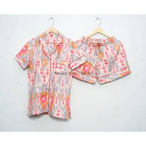 100% Pure Cotton High Quality Elegant Classic Summer Vacation Hand-Block Printed Shorts Pajama <b>Sets</b> Pockets Soft pajama <b>set</b> - Product Image 3