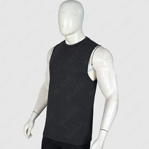 Débardeur sans manches noir pour homme STAR SPEED, col rond, tricot uni, décontracté, respirant, polyester/coton, séchage rapide - Product Image 4