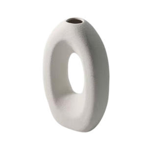 Vase à anneaux en céramique blanche minimaliste |   Décoration moderne en forme de beignet pour la maison, le salon, le bureau et la chambre - Product Image 5