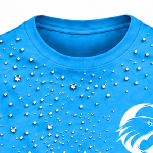 Camiseta Unisex Azul Claro con Perlas, Elegante Camiseta de Cuello Redondo y Manga Corta con Adornos de Perlas para Ropa Urbana y Moda Diaria - Product Image 3