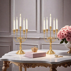 LANJO 5 Head Multi-Head <b>Brass</b> Candelabra Vintage Bronze Durable Metal <b>Candlestick</b> <b>Holders</b> for Wedding Home Decoration - Product Image 2