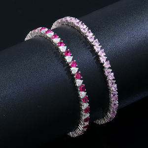 Bracelet tennis en moissanite taille cœur, serti en canal, unisexe, cadeau tendance, bijoux de fête, usage quotidien, pierres roses et blanches - Product Image 2