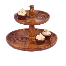 Support à gâteau en bois d'acacia fait à la main avec table polie en dôme et assiette à pied pour ustensiles de cuisson livré dans un sac OPP - Product Image 2