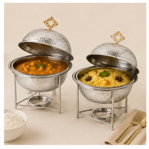 Juego de Ollas de Acero Inoxidable Martillado con Asas Doradas, Olla Redonda para Calentar Alimentos, Cazuela para Buffet de Bodas y Decoración de Mesa Árabe - Product Image 6