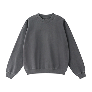 Sweat-shirt surdimensionné pour homme, style hip-hop, noir uni, rétro, effet délavé, vintage, avec logos personnalisés, 100% coton, streetwear - Product Image 2