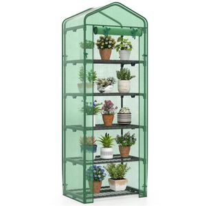 Portable 5 Tier Green Mini Greenhouse with PE Grid Cover Tool-Free Assembly for Indoor & Outdoor Use Pop-up <b>Frame</b> for <b>Planting</b> - Product Image 1