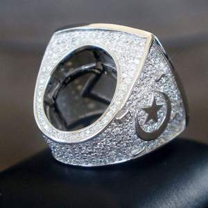 Men's 925 Silver Rhodium Plated Cocktail <b>Ring</b> With Star And Crescent Moon Pave Setting <b>Crystal</b> Rhinestone Hiphop Jewelry - Product Image 1