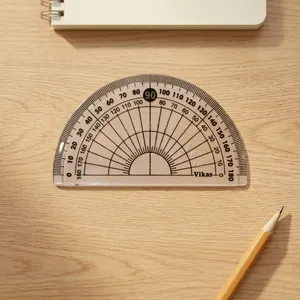 Regla de Medición de Ángulos de Plástico Vikas de 180 Grados, la Más Vendida, para Estudiantes, Uso Escolar en Geometría, Disponible para la Venta - Product Image 1