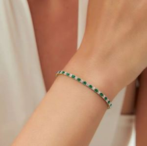 Pulsera de tenis de moissanita y esmeralda cultivada en laboratorio, chapada en oro, elegante, con gema verde, joyería nupcial de lujo, regalo para ella, para fiesta, 14 gramos - Product Image 6