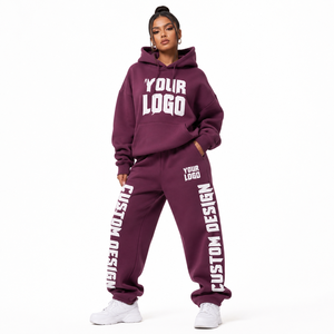 Conjunto de Jogger de Felpa Gruesa con Estampado Personalizado Directo de Fábrica para Mujer, con Bolsillo Canguro y Puños Acanalados, Estilo Urbano, Nuevo - Product Image 1