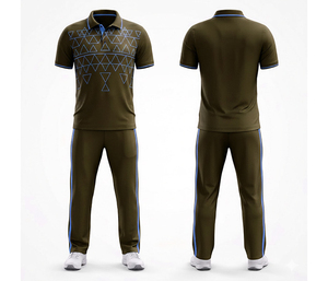 Ensemble uniforme de cricket bleu marine à manches courtes pour homme avec imprimé géométrique, en polyester respirant, coupe classique, toutes saisons - Product Image 4