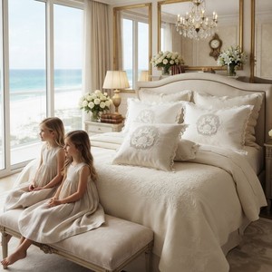 Elegant Scroll Embroidered Cushion Cover Scalloped Edge Shabby Chic Decorative Throw Pillow Sham for <b>Sofa</b> <b>Bed</b> Home Decor - Product Image 4