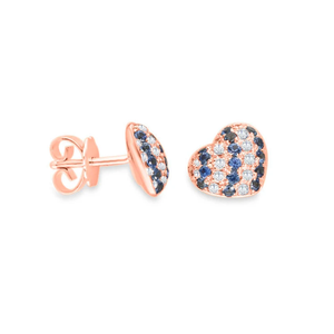 Vintage Heart Shape <b>Stud</b> Earrings with Round Brilliant Cut Diamonds Blue Stones IGI Certified in 925 <b>Silver</b> for Women's Party - Product Image 2