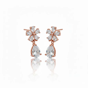 Boucles d'oreilles pendantes florales en or massif 10K 14K avec diamants de laboratoire étincelants pour filles et femmes, ensemble de boucles d'oreilles de mariée - Product Image 3