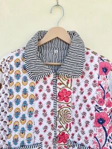 Indian Cotton Woven Long Sleeve Patchwork <b>Quilted</b> Jacket with Collar Handmade Lightweight & Warm for Autumn/Winter - Product Image 3