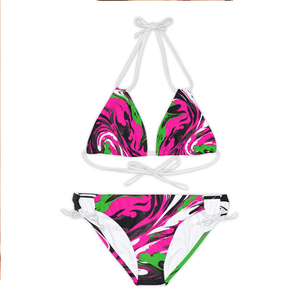 Customized Women's OEM Backless Two-Piece <b>Bikini</b> Swimsuit with Tie-Side Bottom Spandex/Polyester Material Custom Print - Product Image 1